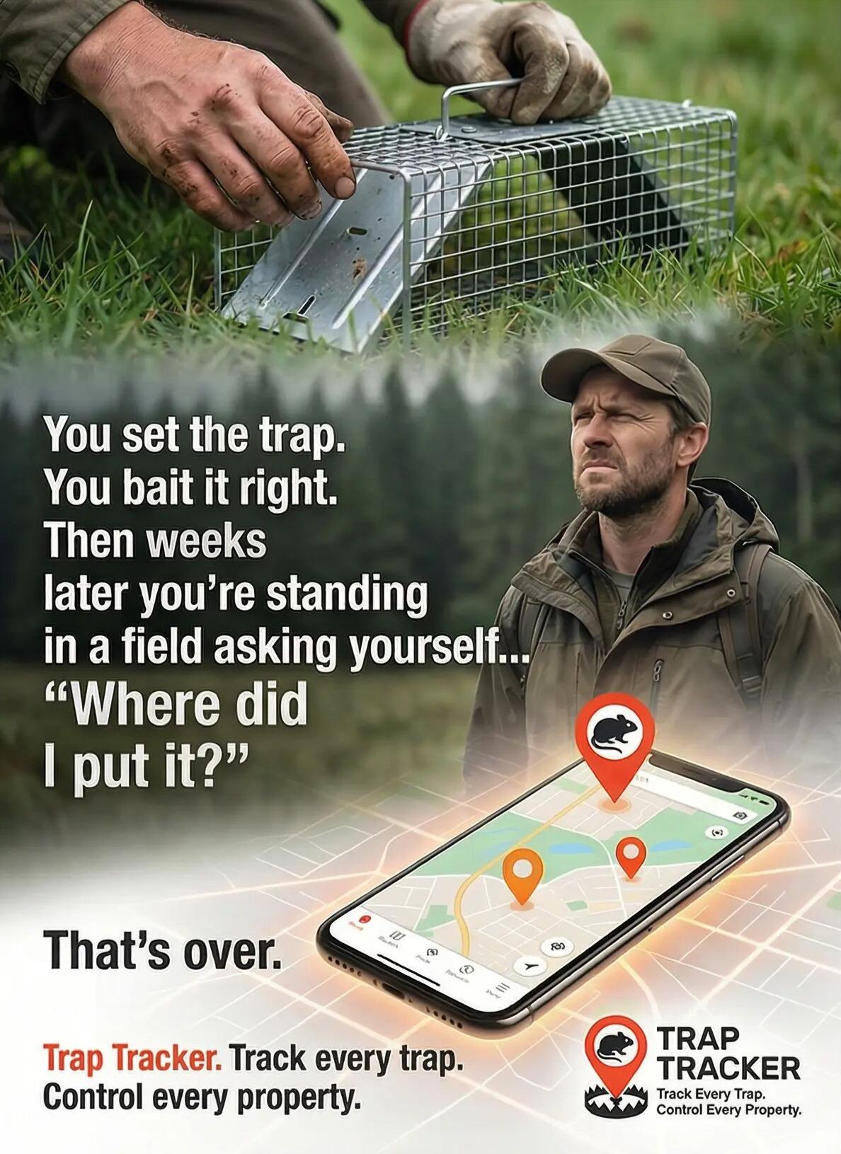 Trap Tracker application screenshot showing map view